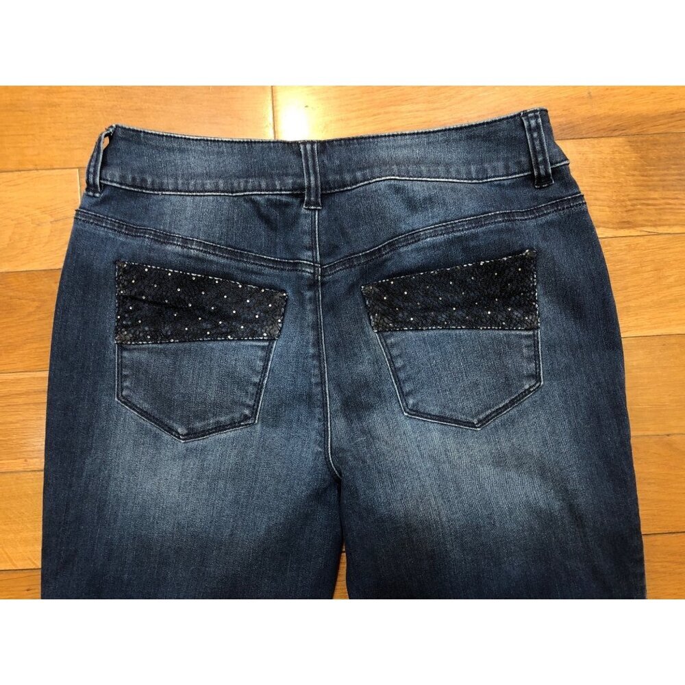 Black Label by Chico's Straight Leg Mid Rise Lace Rhinestone Ankle Jeans Size 00 - Picture 4 of 10
